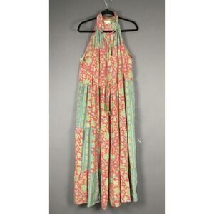 Paani Dress Womens Large Multicolor Floral Halter Maxi Sundress Boho Ruffle